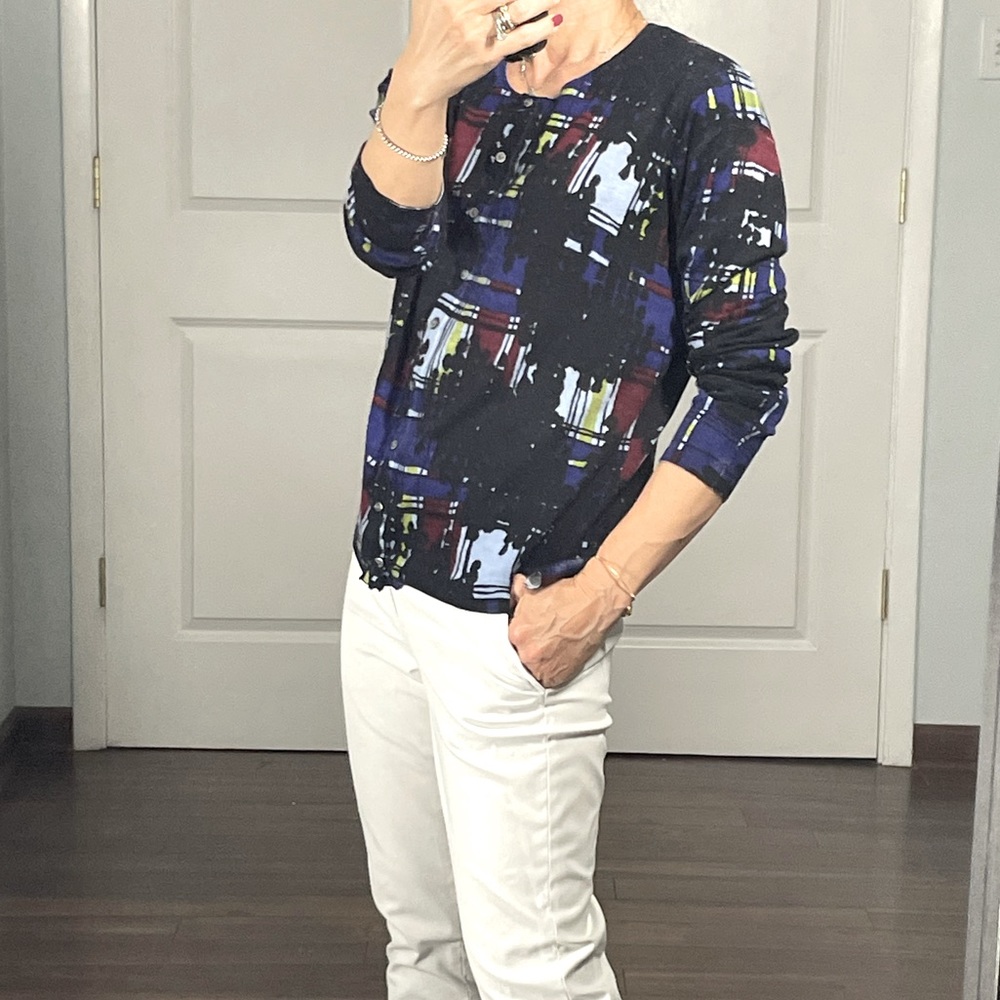 Stefan Green Abstract Print Cashmere Blend Cardigan size 2 - Picture 3 of 11